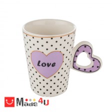 подарък Чаша за влюбени, чаша с форма сърце за кафе и чай, 350 мл, Lancaster Love - лилав DM-690201