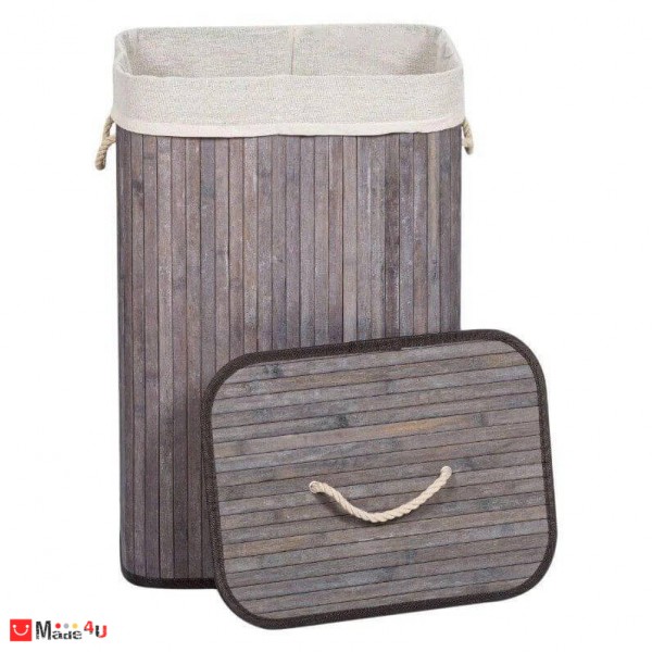 Кош за пране с капак, 72л, Бамбуков, Антрацит, 40х30х60см, Homey 1193280